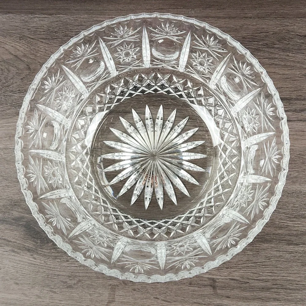 VTG American Brilliant Cut Glass Bowl Hobstar & Starburst 9